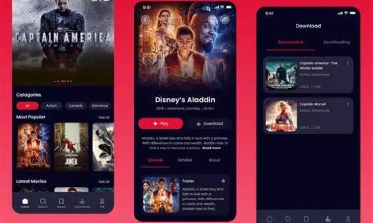 Antarmuka Layanan Streaming Antarmuka aplikasi streaming yang menampilkan kategori film Jepang