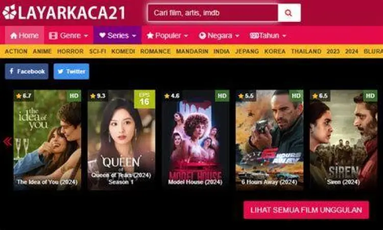 Tampilan antarmuka website streaming film gratis dengan banyak poster film