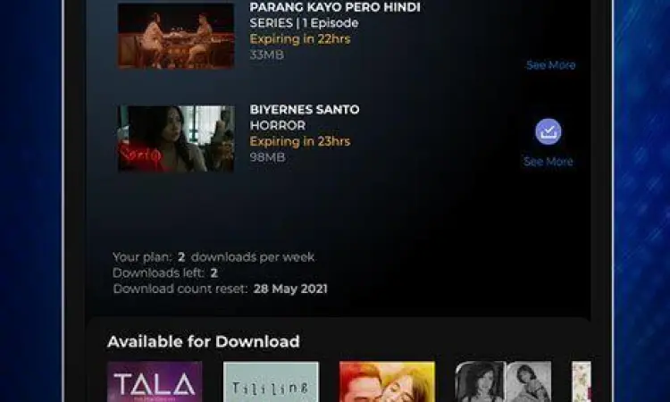 Interface aplikasi Vivamax untuk nonton film Filipina