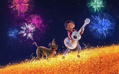 Persahabatan Miguel dan Dante Miguel dan anjingnya Dante di jembatan Marigold