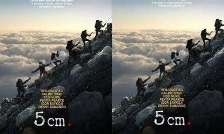Aksi Fedi Nuril dan Denny Sumargo saat mendaki di film 5 cm