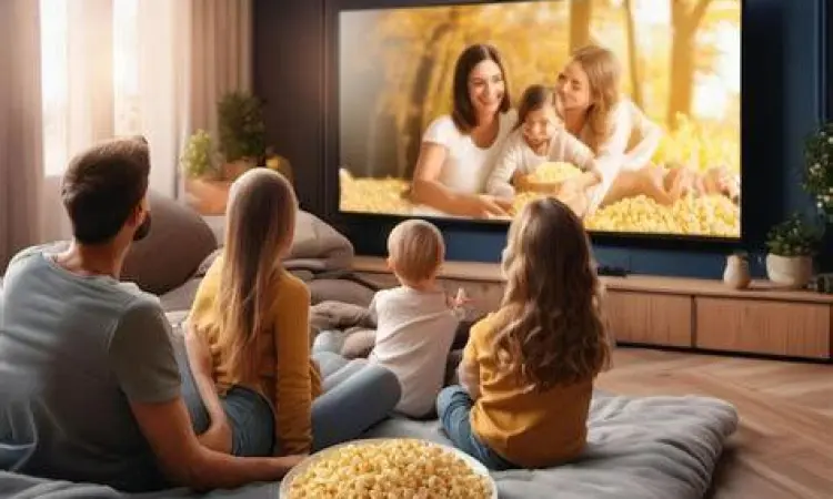 Hiburan Keluarga Keluarga menonton film India bersama di ruang tamu