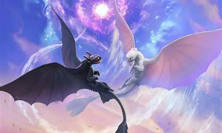 Toothless dan Light Fury terbang bersama