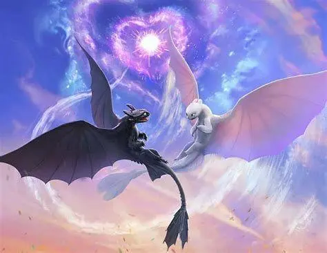Toothless dan Light Fury Toothless dan Light Fury terbang bersama