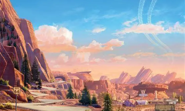 Pemandangan kota Radiator Springs di film Cars